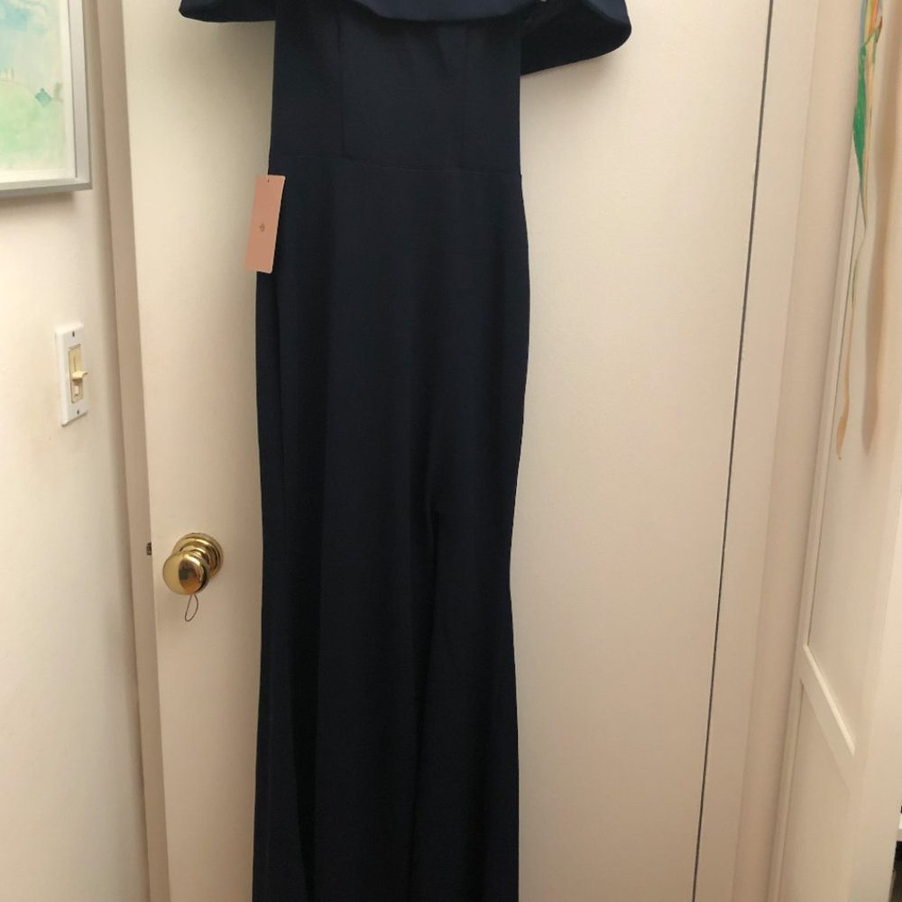 New With Tags - BHLDN Navy Delice Off the Shoulder Crepe Dress (Size ZERO)